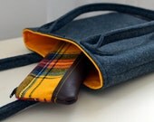Pencil Case in Yellow Plaid- mens leather zipper pouch flannel jewelry travel skinny navy canvas sturdy