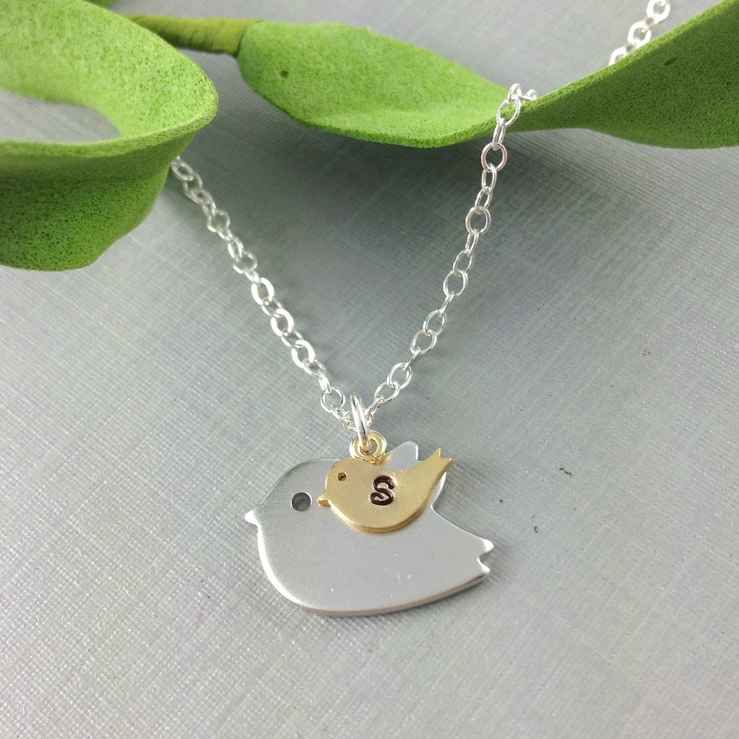 Mother Necklace, Mama Bird Baby Bird Necklace, Initial Bird Necklace, Christmas Gift, Baby Shower Gift, New Mom Gift, Mother Daughter, Gift - anatoliantaledesign