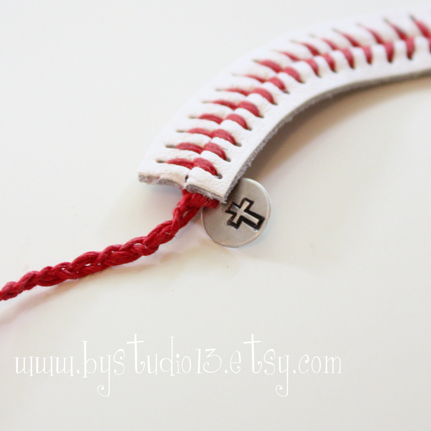 THE ORIGINAL Baseball Bracelet - Hand Stamped Cross Charm