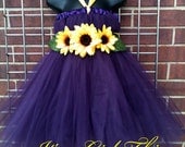 Plum Tutu Dress with Sunflowers - Size 5 -  8 Years