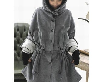 Knitted Cotton  Long Coat / Hoodie/  5 COLORS/ ANY SIZE