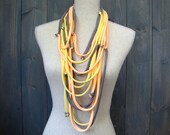 Bright Peach, Yellow & Charcoal Cotton Jersey Mulitstrand Scarf/Necklace