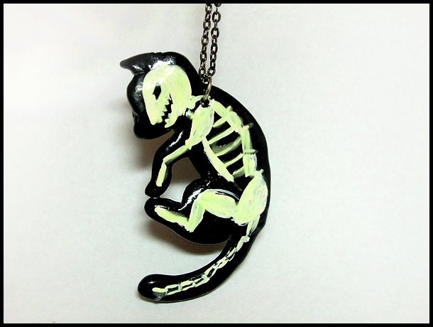 Glowing Black Cat Skeleton Necklace