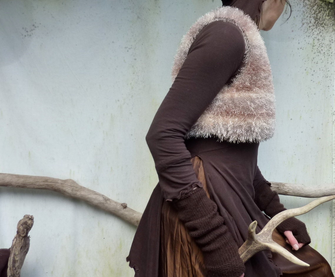 Bear Bodice, hand knitted crop bodice in gold mocha faux fur READY TO SHIP - InnerWild