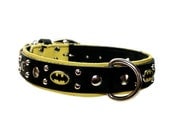 Batman Dog Collar Yellow and  Black leather