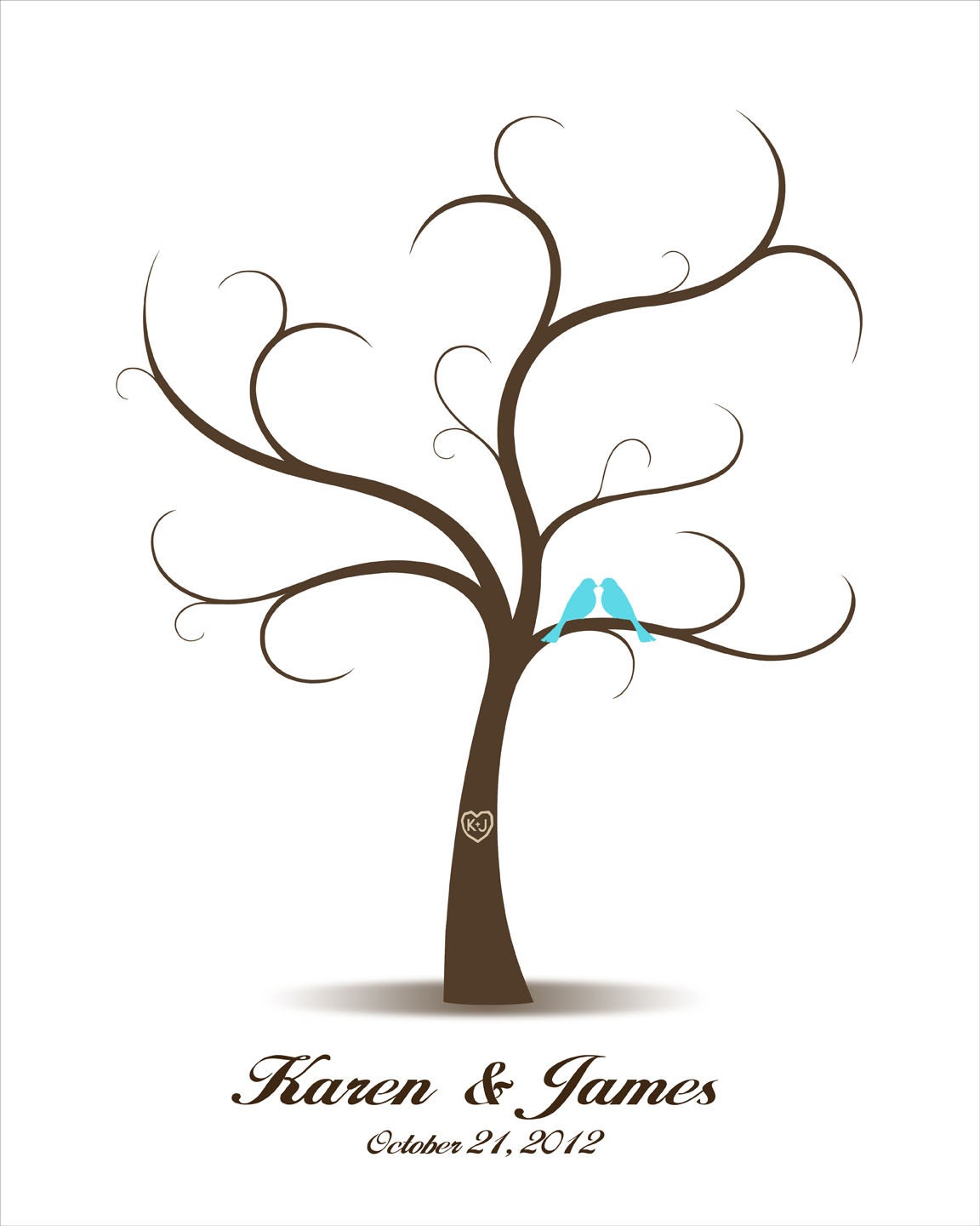 DIY Wedding Tree Guest Book with Love Birds - Printable PDF - Fingerprint Signature Tree 11x14, 16x20, 17x22, 18x24, 20x25, 24x30, 30x40