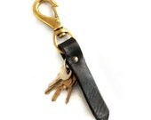 Key Fob-  Black Leather & Brass