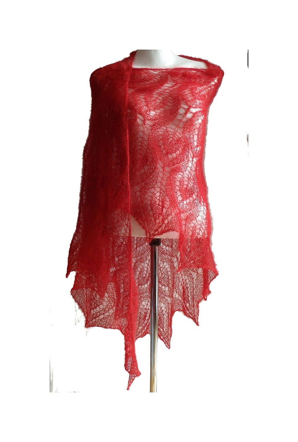 Red Delice lace triangle kid silk  shawl - MyLaceSpace