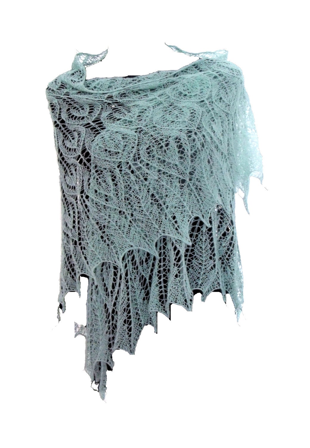 Mint green lacy triangle exclusive ellegant shawl extra fine merino wool wedding bridal