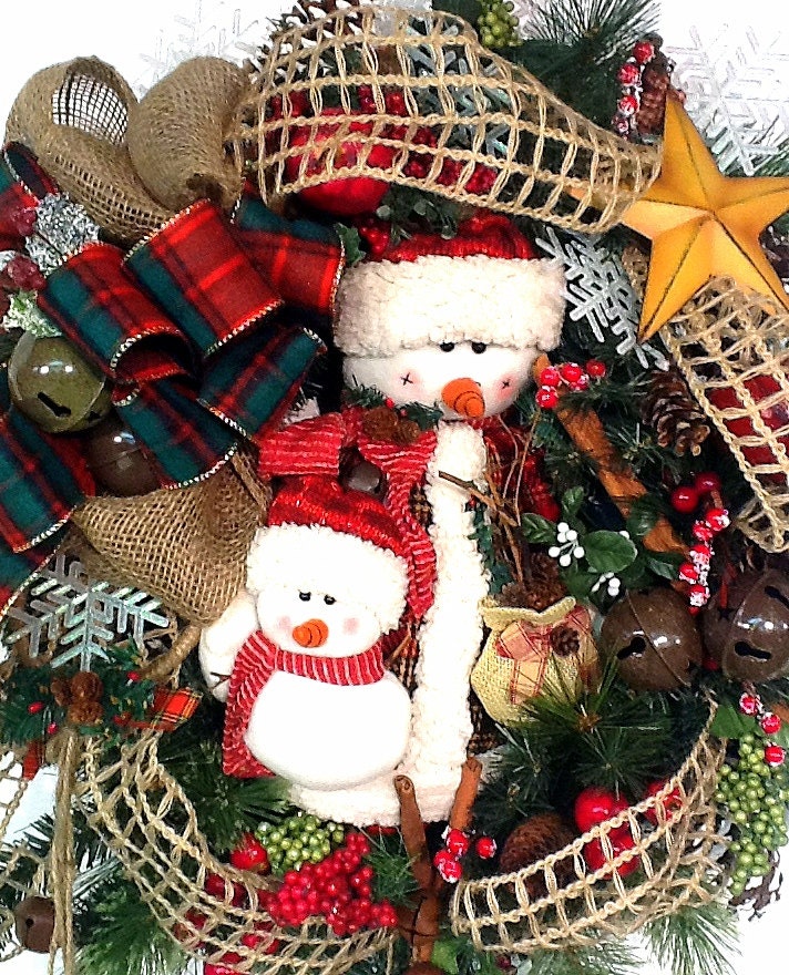 Country Snowman door Wreath Christmas Holiday Winter Rustic Woodland Wreath Burlap  Free ShiPPinG limited time by Cabin Cove Creations