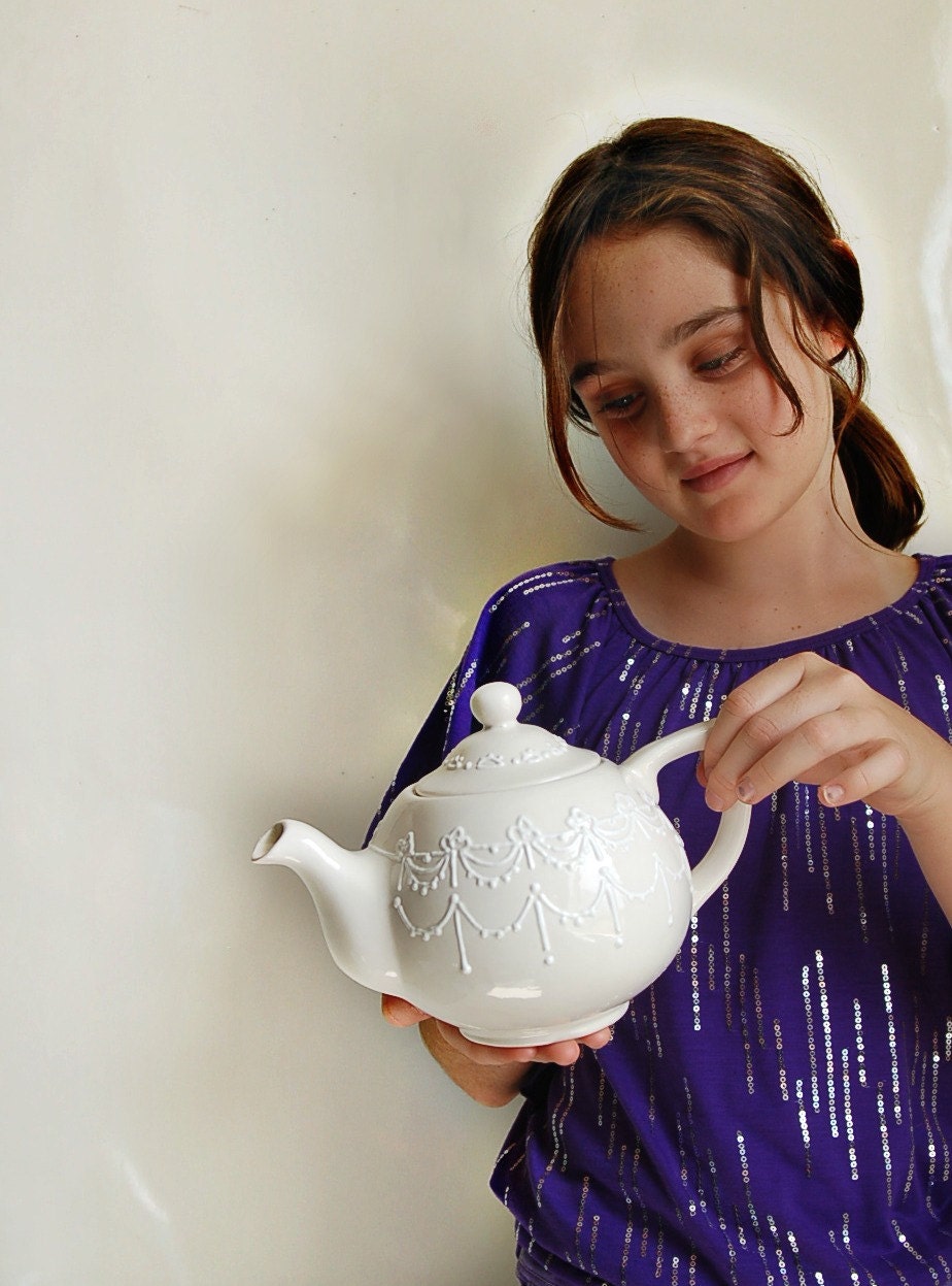 White lace teapot hand painted
