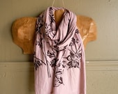 Mauve Knit Jersey Scarf with Columbine