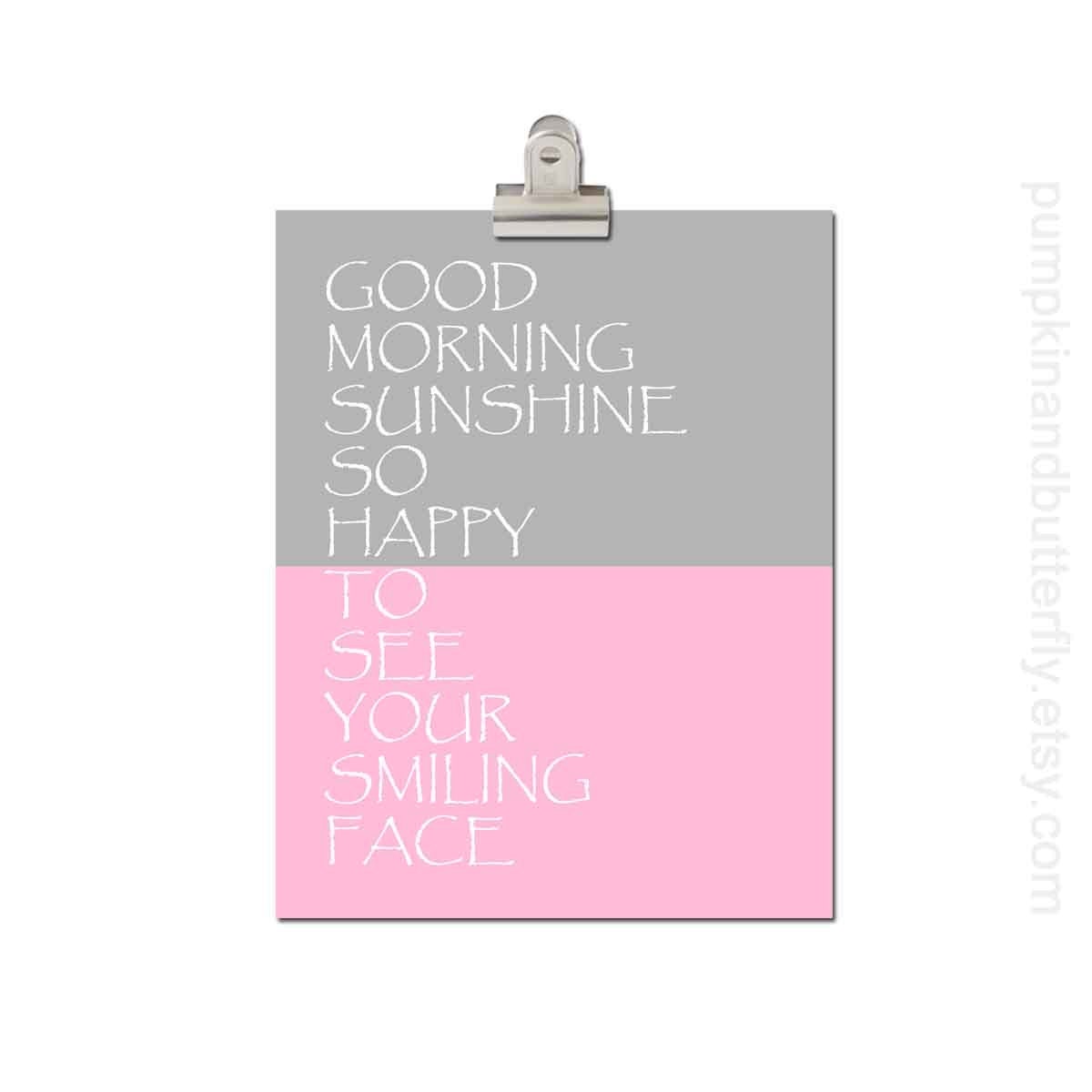 Sunshine Print - Kids Wall Art, Children's Art Print Poster, 11x14 Print, Pink, Grey, Sunshine, Sun, Good Morning Sunshine