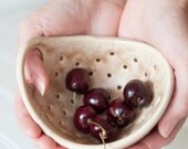 Pottery Berry Bowl with Handle - Small in Burlap Brown - Ceramic Colander