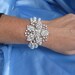 Vintage Style Swarovski Pearl and Crystal Flower Bridal Necklace Triple Strand Pearl Flower Rhinestone Brooch Necklace Bridal Jewelry