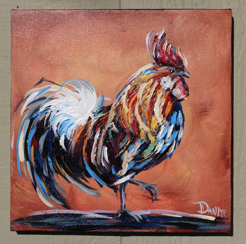 Rooster original acrylic painting on canvas great GIFT