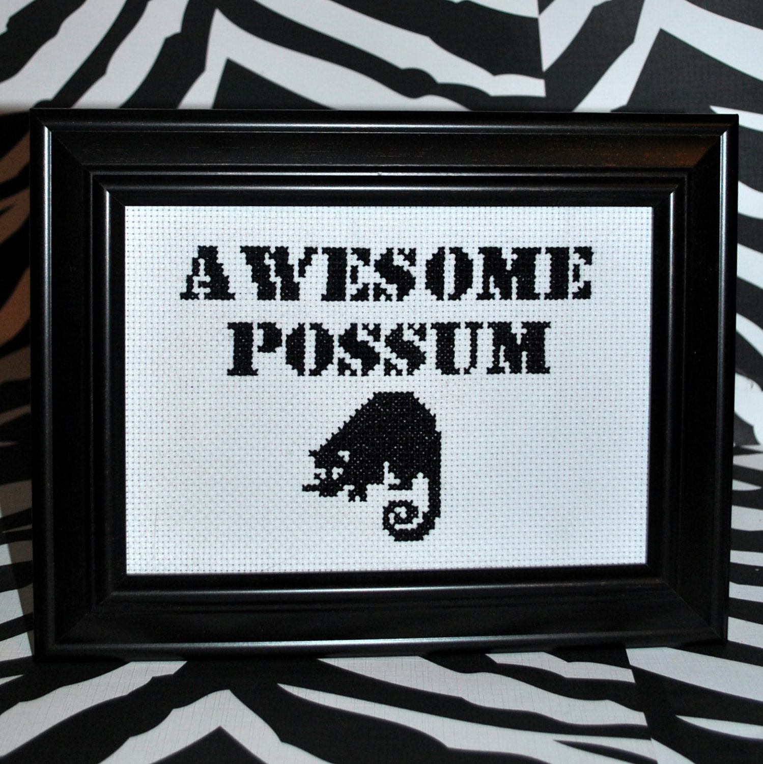 Awesome Possum Framed Cross Stitch
