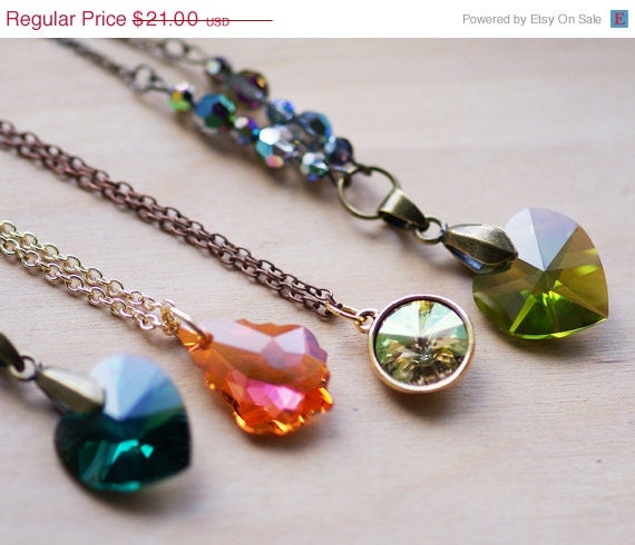 SUMMER SALE Sea Witch Green Swarovski Crystal Elements Necklace - Light Yellow Green Rhinestone Rivoli