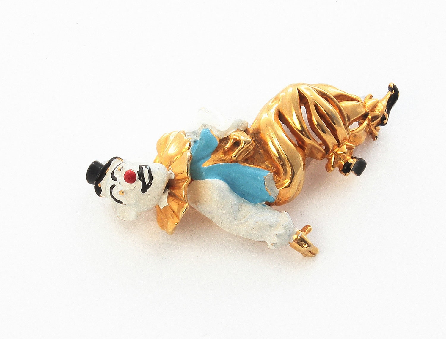 Hattie Carnegie clown brooch.  Goldtone painted with fabulous detail.  A fun gift or collectible.  Free international shipping.