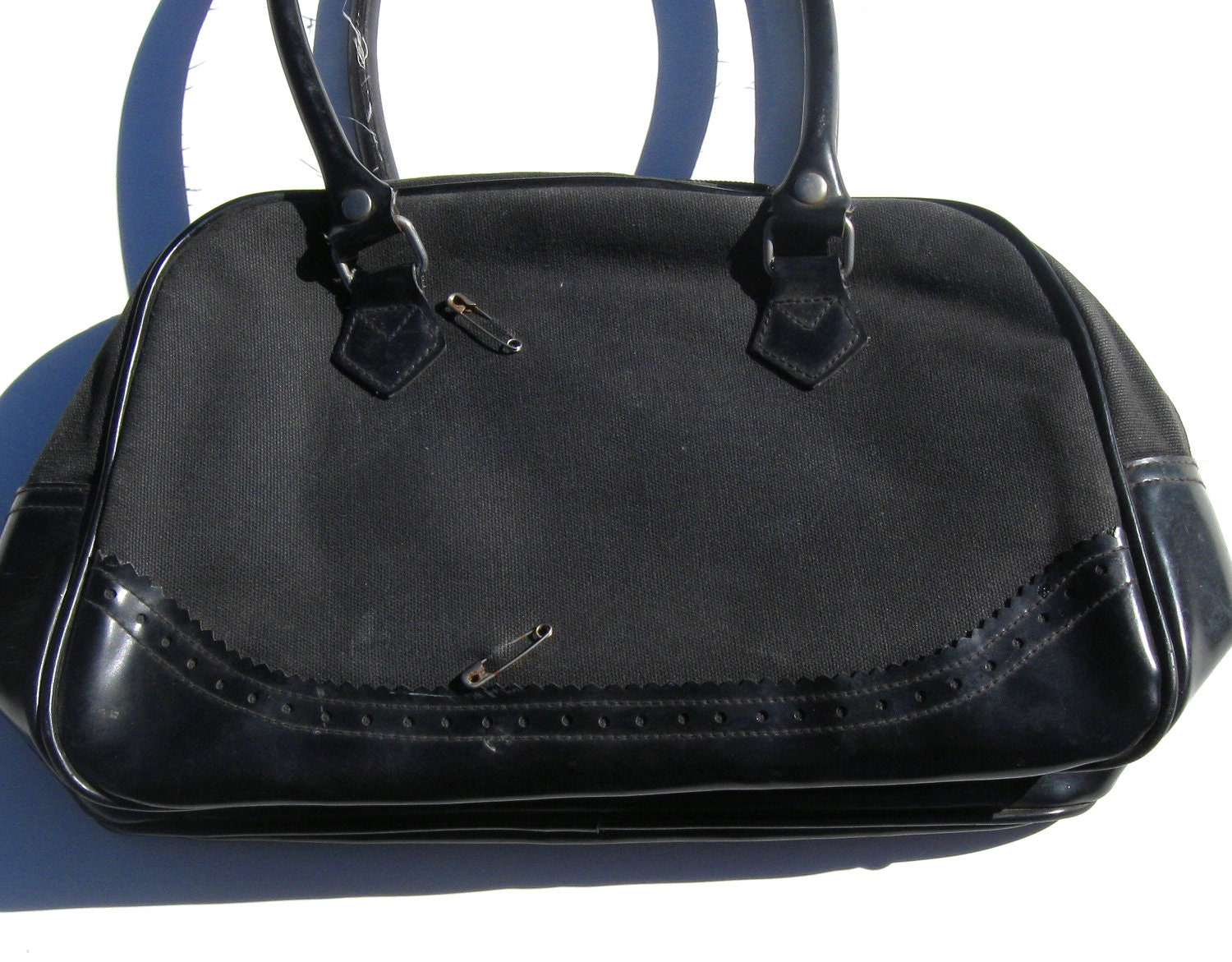 Vintage 90's 1990's Nineties 40's 1940's Forties Women Punk Clearance Teen Cyber Monday Rockabilly Black Dark Grey Bag Purse 50% OFF SALE