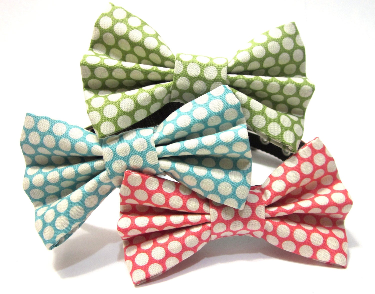 Dog Bow Tie Collar- Choose Green, Blue, or Pink Polka Dots