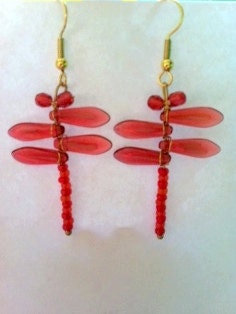 Dragonfly Jewelry, Dragonfly Earrings Coral, Red Dragonfly, Good Luck Dragonfly