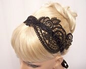 Anemone lace headband black with ribbon ties