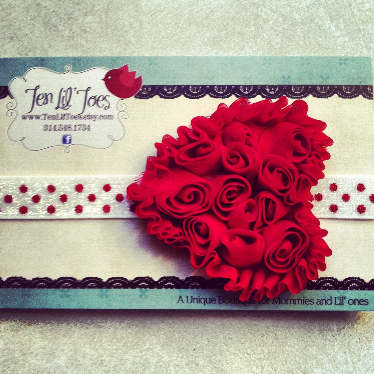 Red chiffon rose heart headband - heart stretchy headband