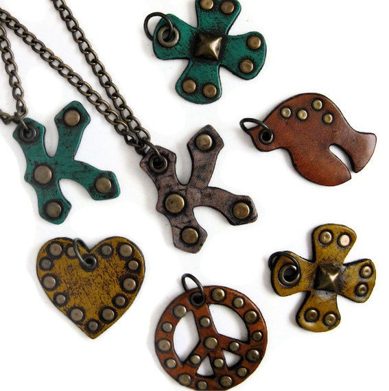 Interchangeable Pendants & Antique Brass Chain Peace Sign Dove Letter K Gothic Cross Butterfly