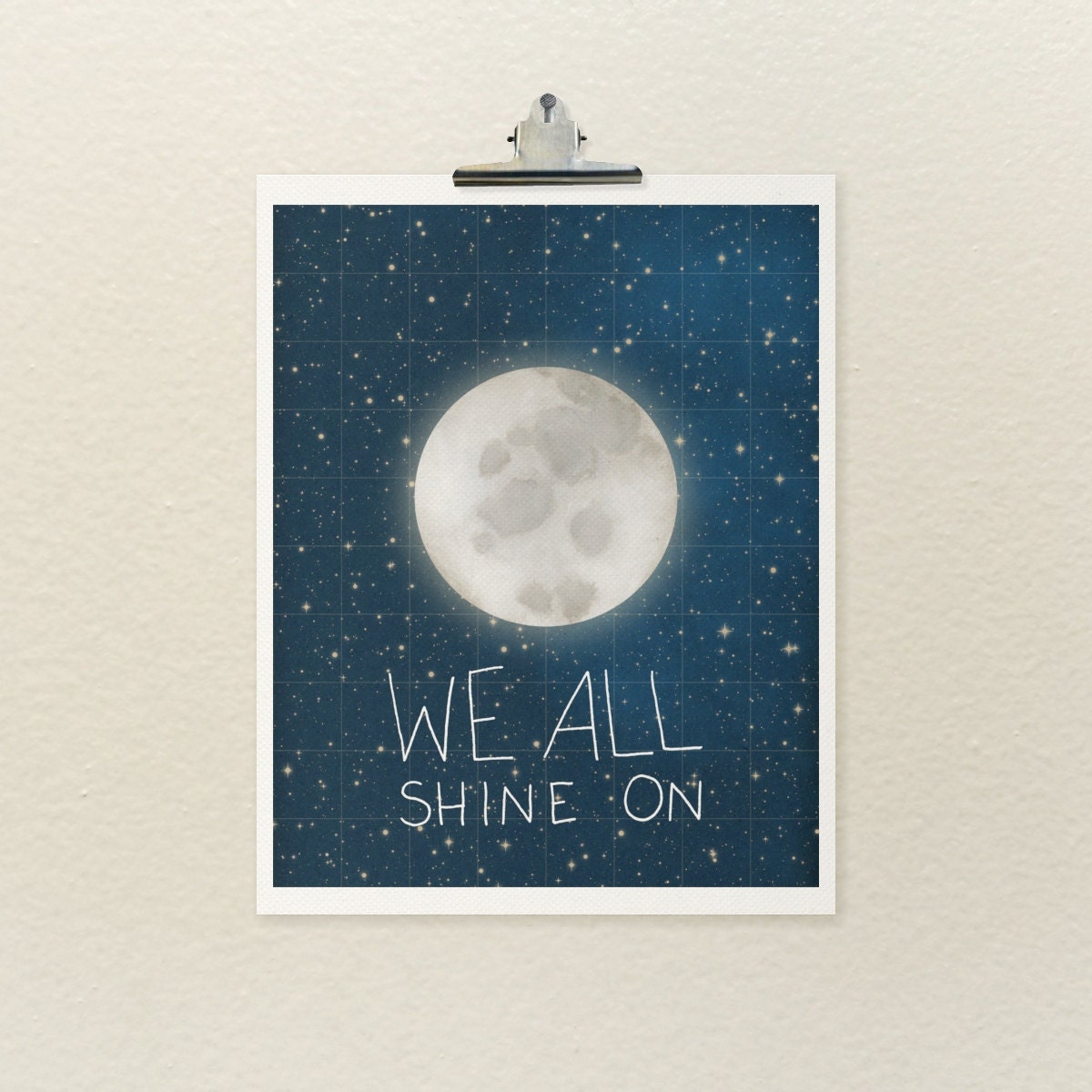 We All Shine On 8x10 / Typographic Print, Moon and Stars, Digital Print, Outer Space Theme, Playroom, Kids Room Art, Nursery Art, Dorm Decor