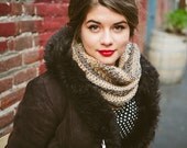 Crocheted Infinity Cowl in Multi Brown, Light Cocoa and Grey