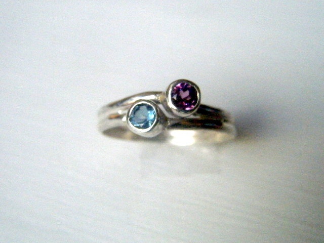 Two Stone Ring in a Aquamarine, Rhodolite Garnet, And Sterling Silver Size 7