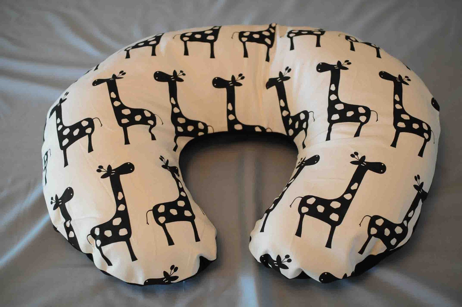 Baby/ Toddler Nursing Pillow Cover  White with Black Giraffes Fits Boppy