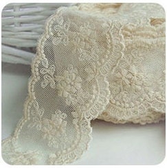 14yards embroidered mesh lace  (width 5cm)natural ivory 15234
