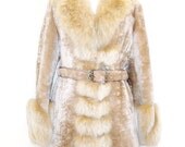 Vintage 70s Persian Lamb Fur Feathered Spiral FOX Fur Trimmed Belted Princess Full Length COAT