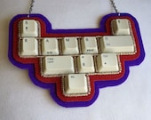 Beaded Geek Jewellery, Felt Statement Necklace, Upcycled Keyboard, Red Purple, RAMBO