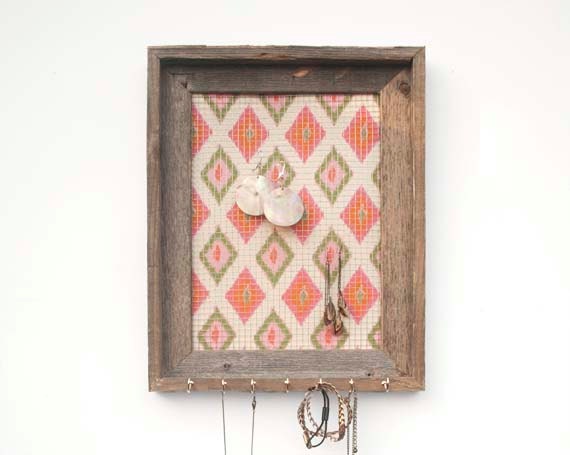 Aztec Barnwood Jewelry Holder - Peach, Pink, Orange & Olive  - 9 x 12