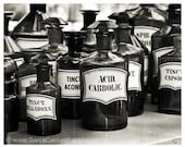 French Apothecary Bottles - pharmacy bottles, pharmaceutical, remedy, old-fashioned, medicine, bathroom decor 8x10 Original Photography