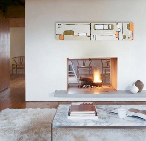 SALE - original abstract painting modern fine art on canvas by linneaheideart 12"x48" - tan beige orange