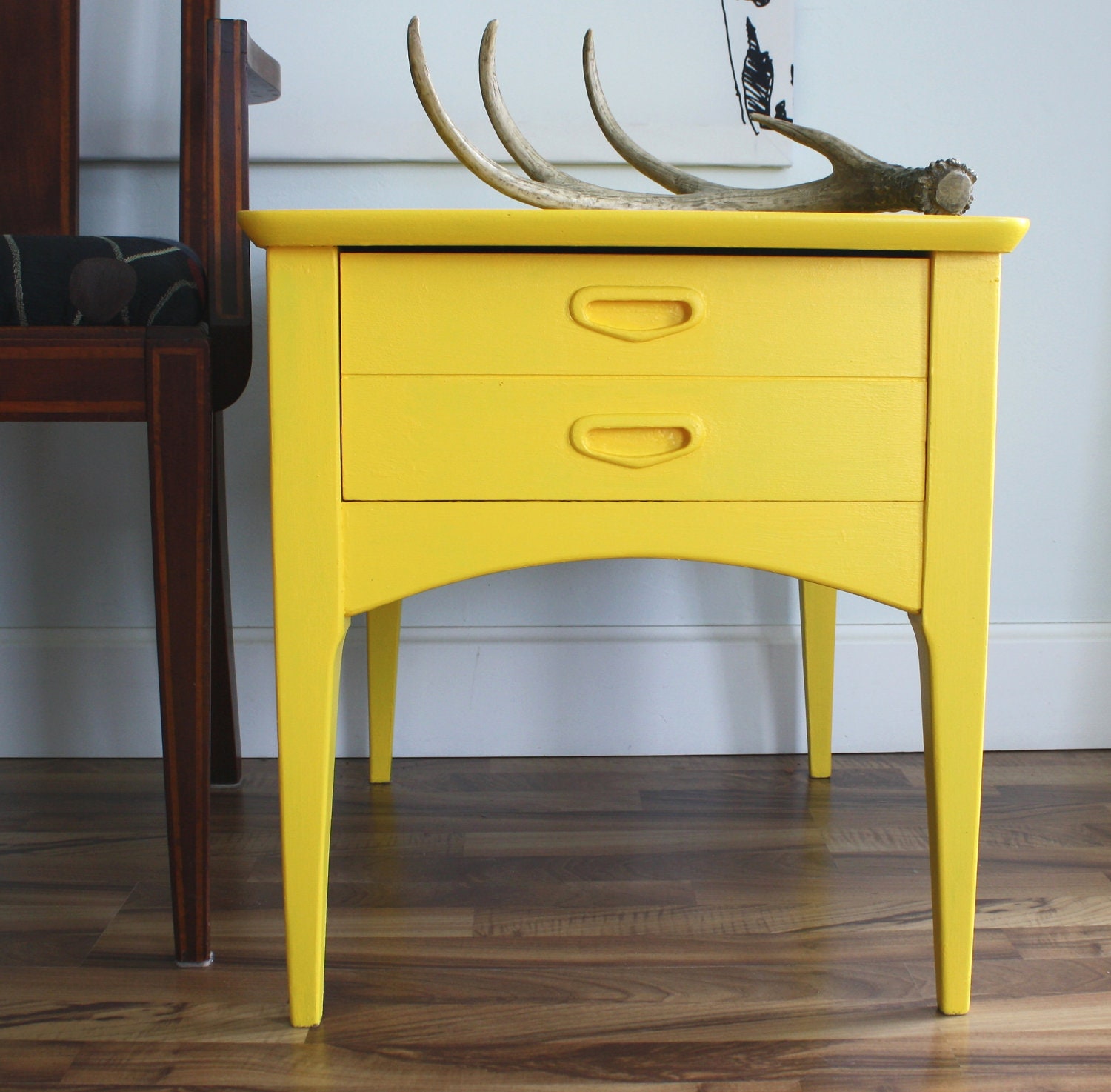 Mid Century Modern Yellow Side / Accent Table by theTurquoiseIris