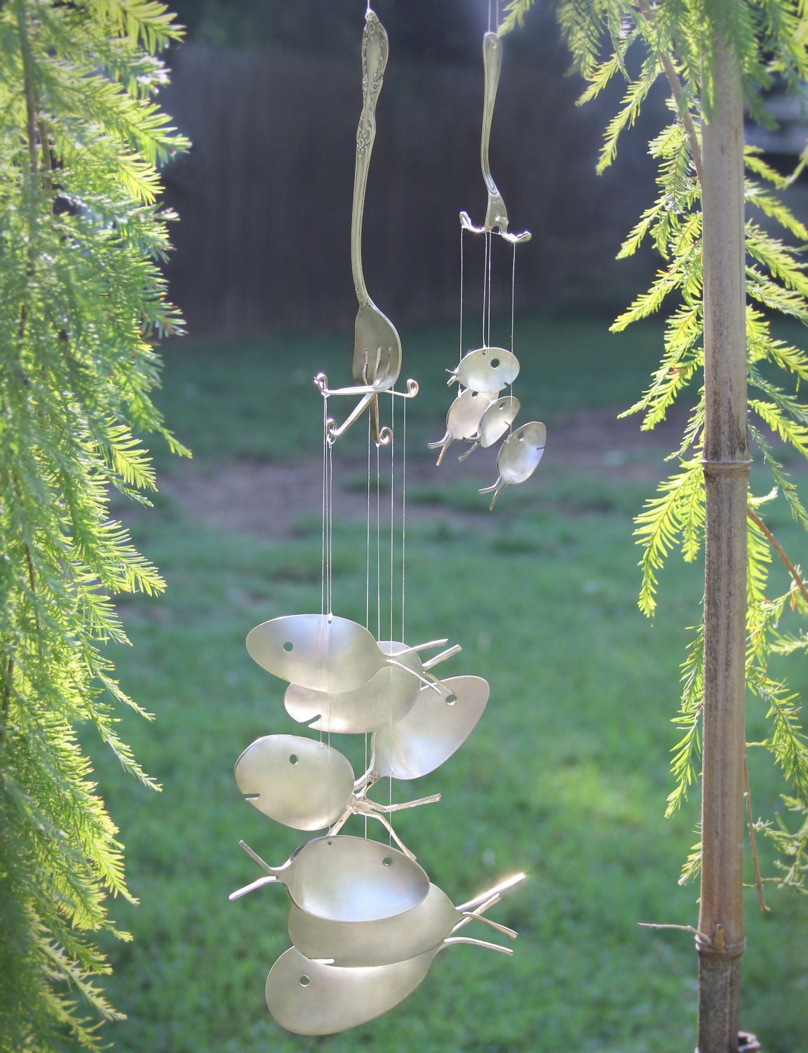 XXL - Spoon Fish Windchimes - upcycled from silver anitique serving utensils