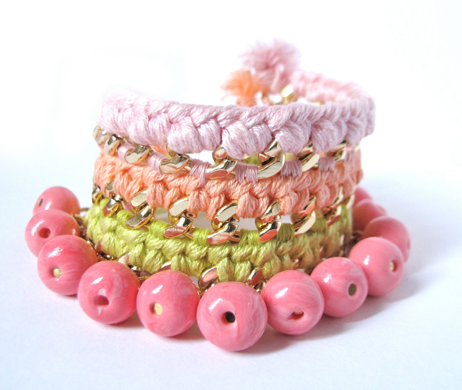 Statement Bracelet woven pink/lime