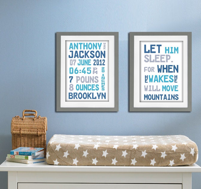 BABY NAME and Quote SET 11x14 or 16x20 Printable-Birth Stats Nursery Art Print, Personalized Baby Gift, Baby Keepsake, Baby Boy Name Meaning