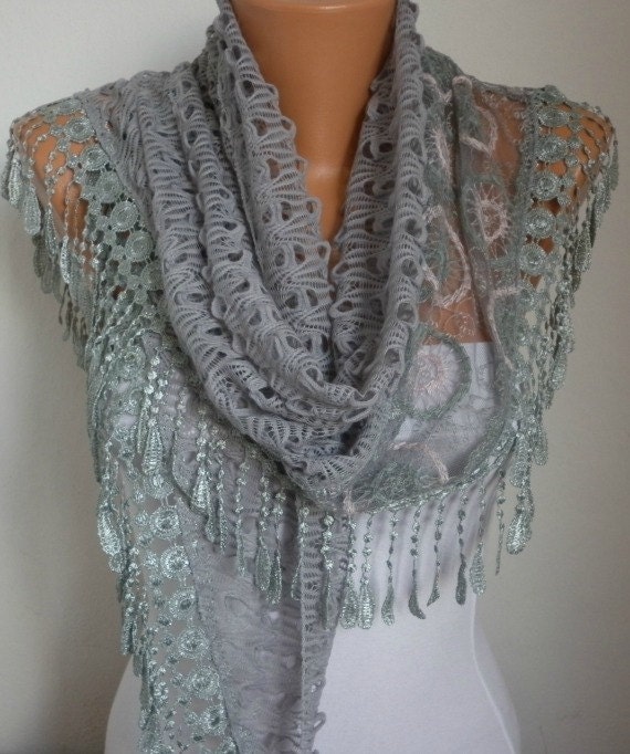 Lace Scarf -  scarf shawl -  - Silvery - Free scarf - Gray - fatwoman