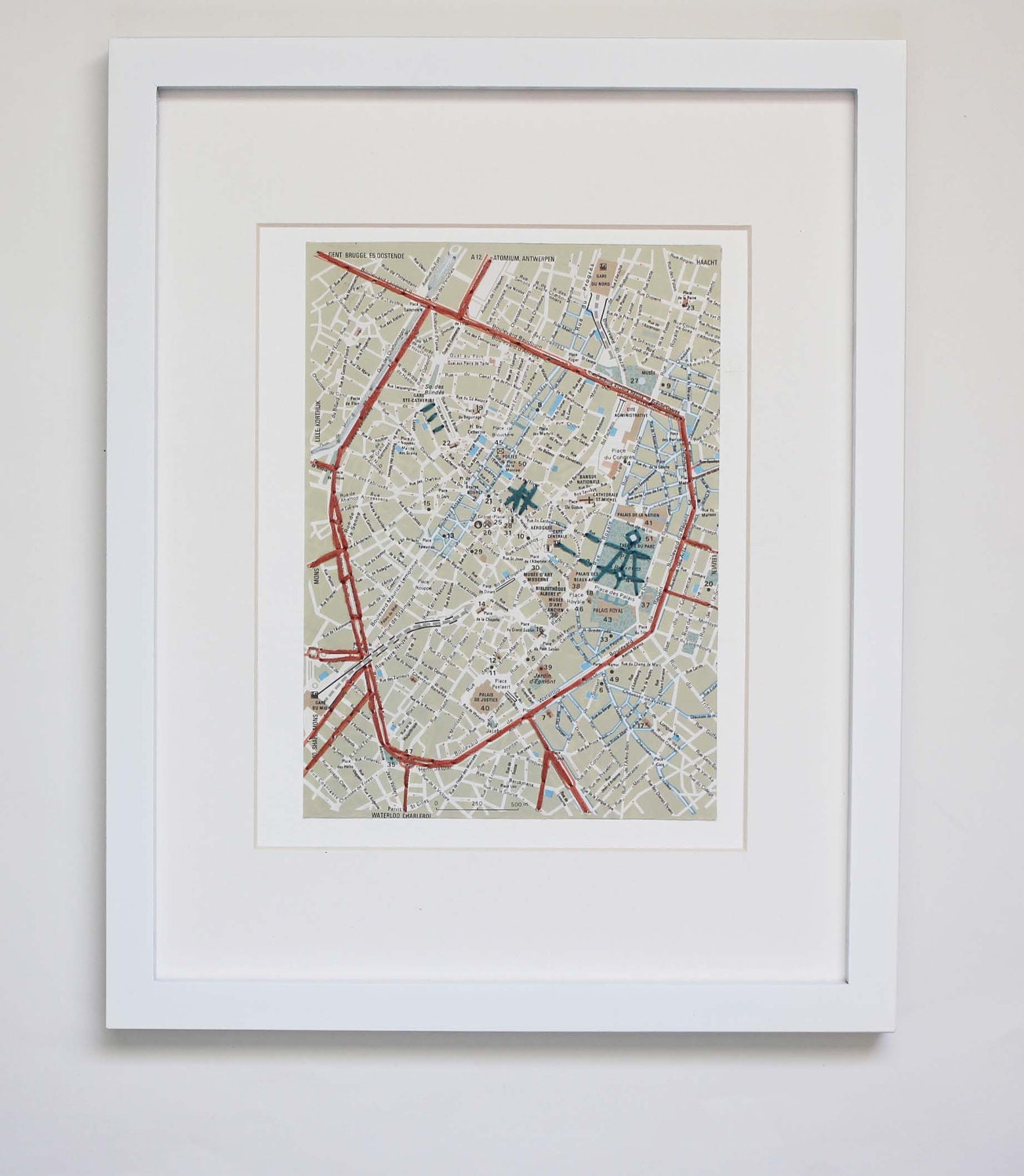 Brussels Belgium Map Embroidered
