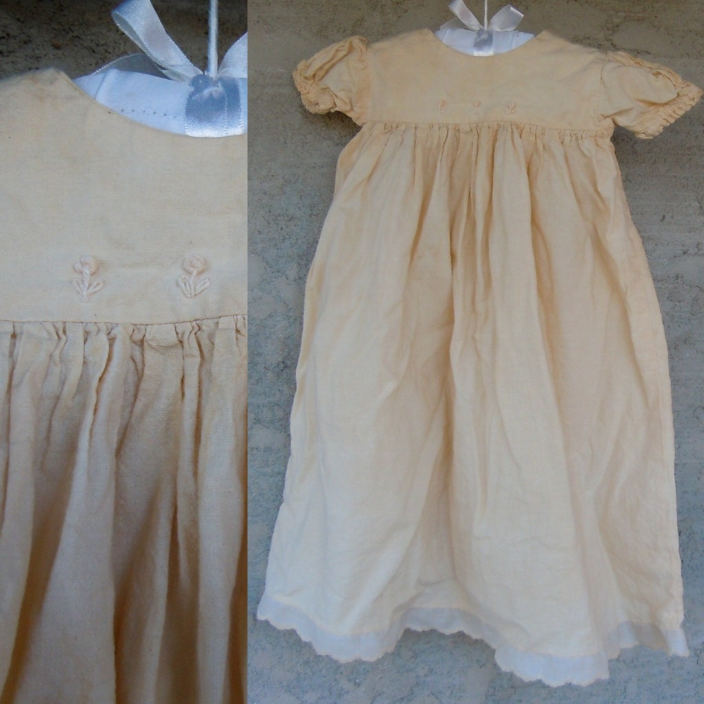 Antique Cotton Christening Gown - Average Newborn Baby Size or Large Doll