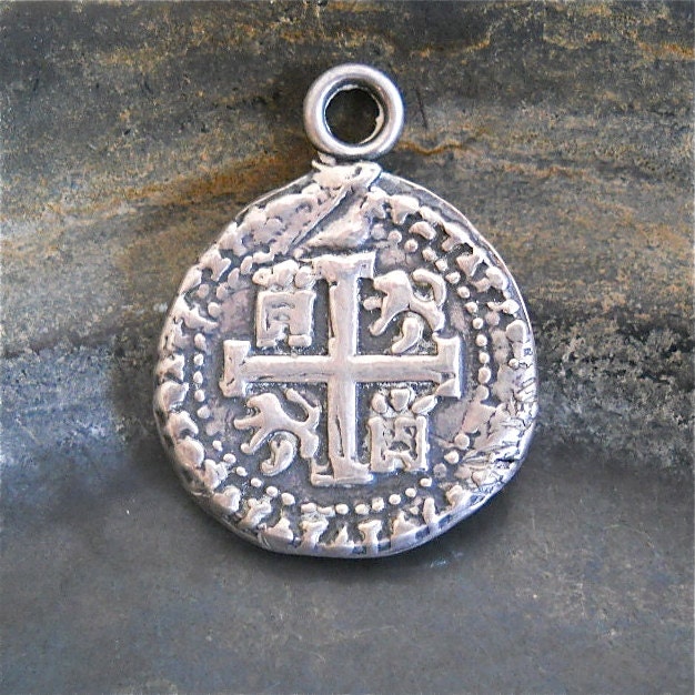 Antique Spanish Coin Mens Silver Jewelry Pendant Mens Accessory, Eco-friendly Necklace, Key Chain, KeyFob, Nautical, Maritime, Mens Gift