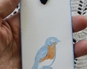 Bird Tags: Bluebird Family - Hand Stamped Gift / Favor / Wish Tags in Blue, Set of Eight from Original Hand Carved Stamps