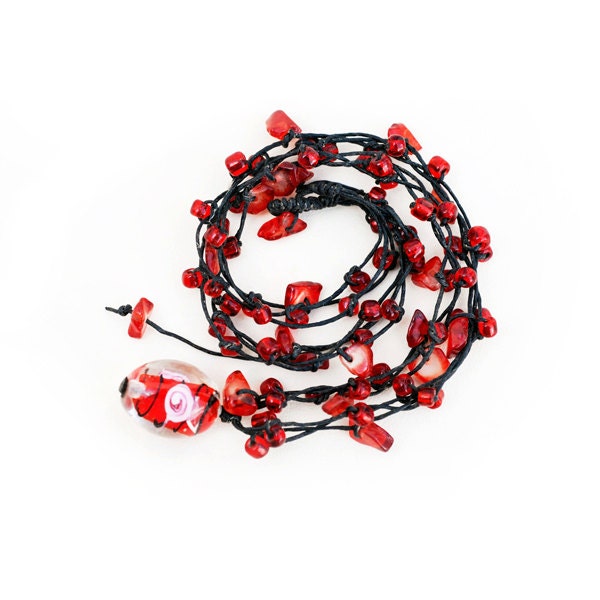 Necklace - Red Glass Bead Necklace