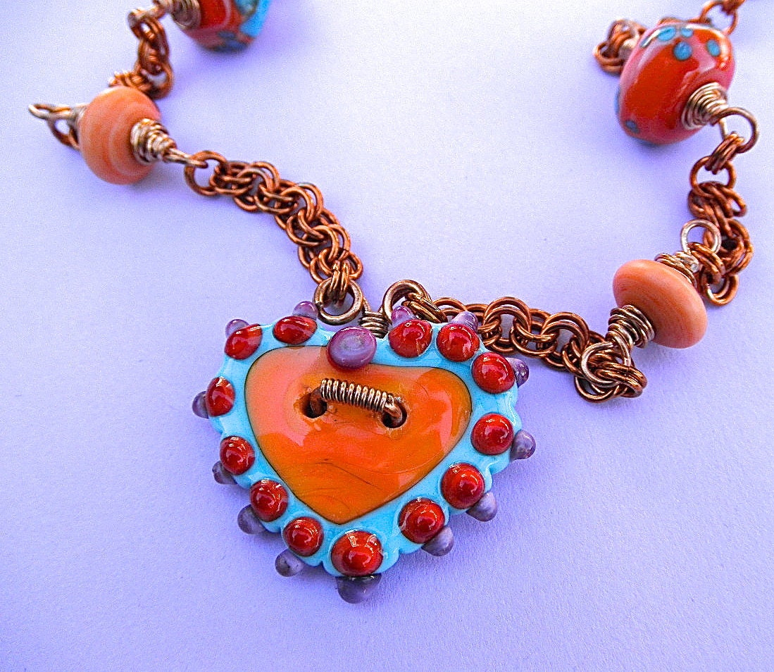 Sassy Southwestern Copper and Heart necklace and earring set - kathleenbradsher